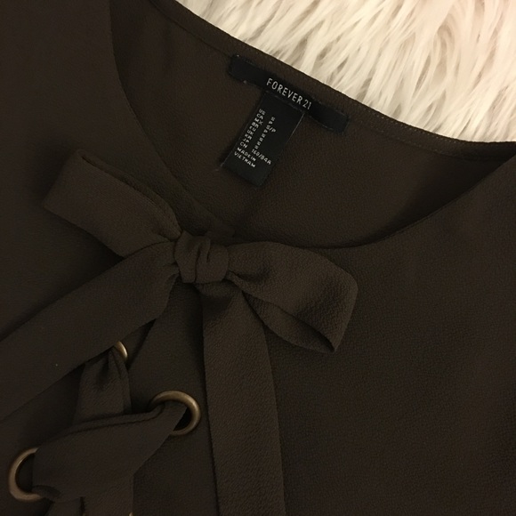 Olive green lace up top - Picture 3 of 8